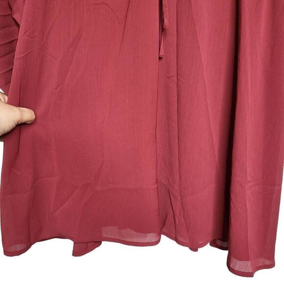 Promesa Deep Magenta Solid Deep V Neck Chiffon Bishop Sleeve Mini Dress Size Sma - Picture 7 of 11